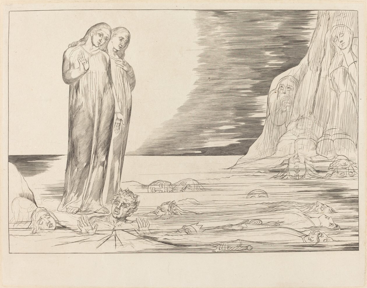 Förrädarnas krets; Dantes fot slår Bocca degli Abbate av William Blake