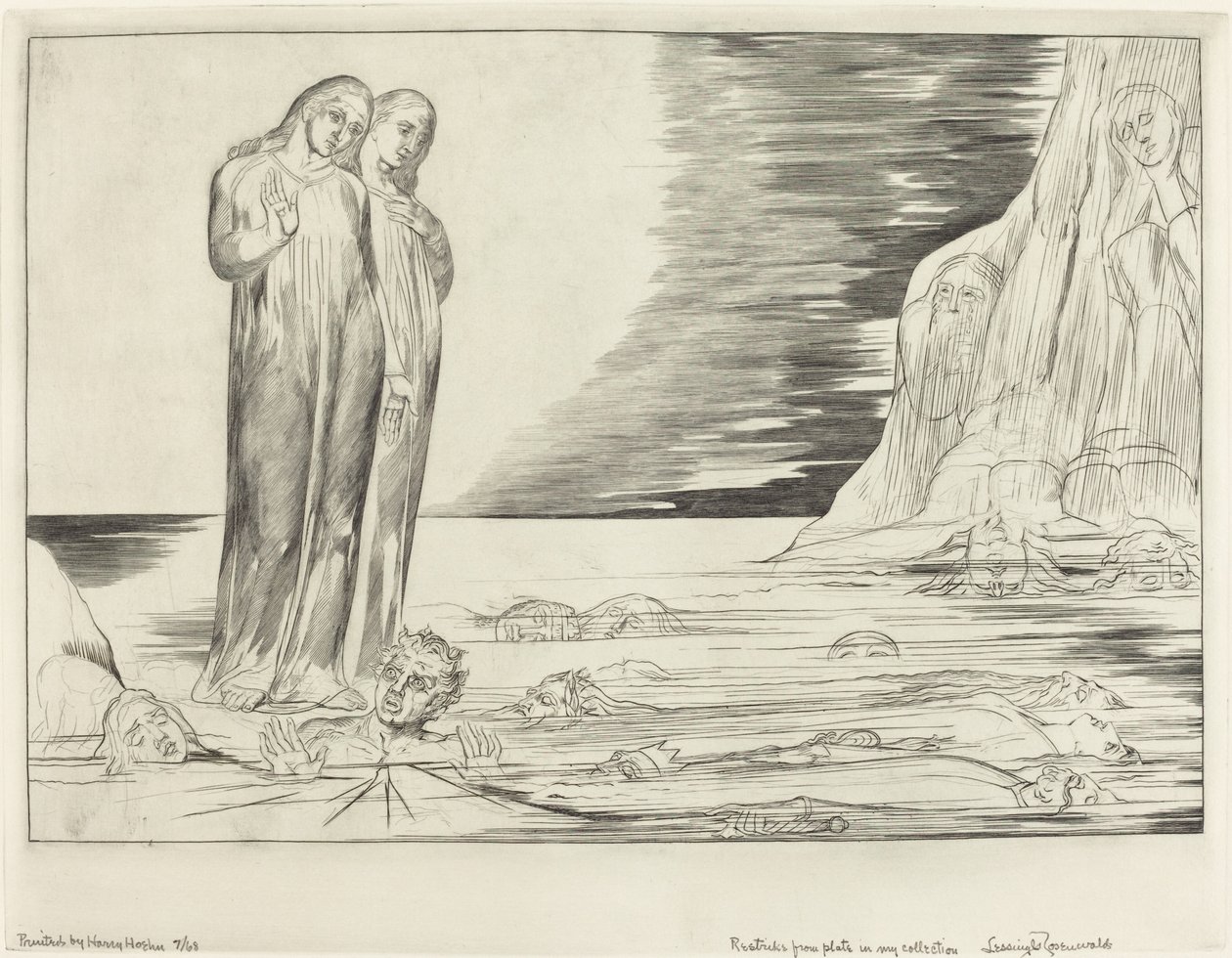 Förrädarnas krets; Dantes fot slår Bocca degli Abbate av William Blake