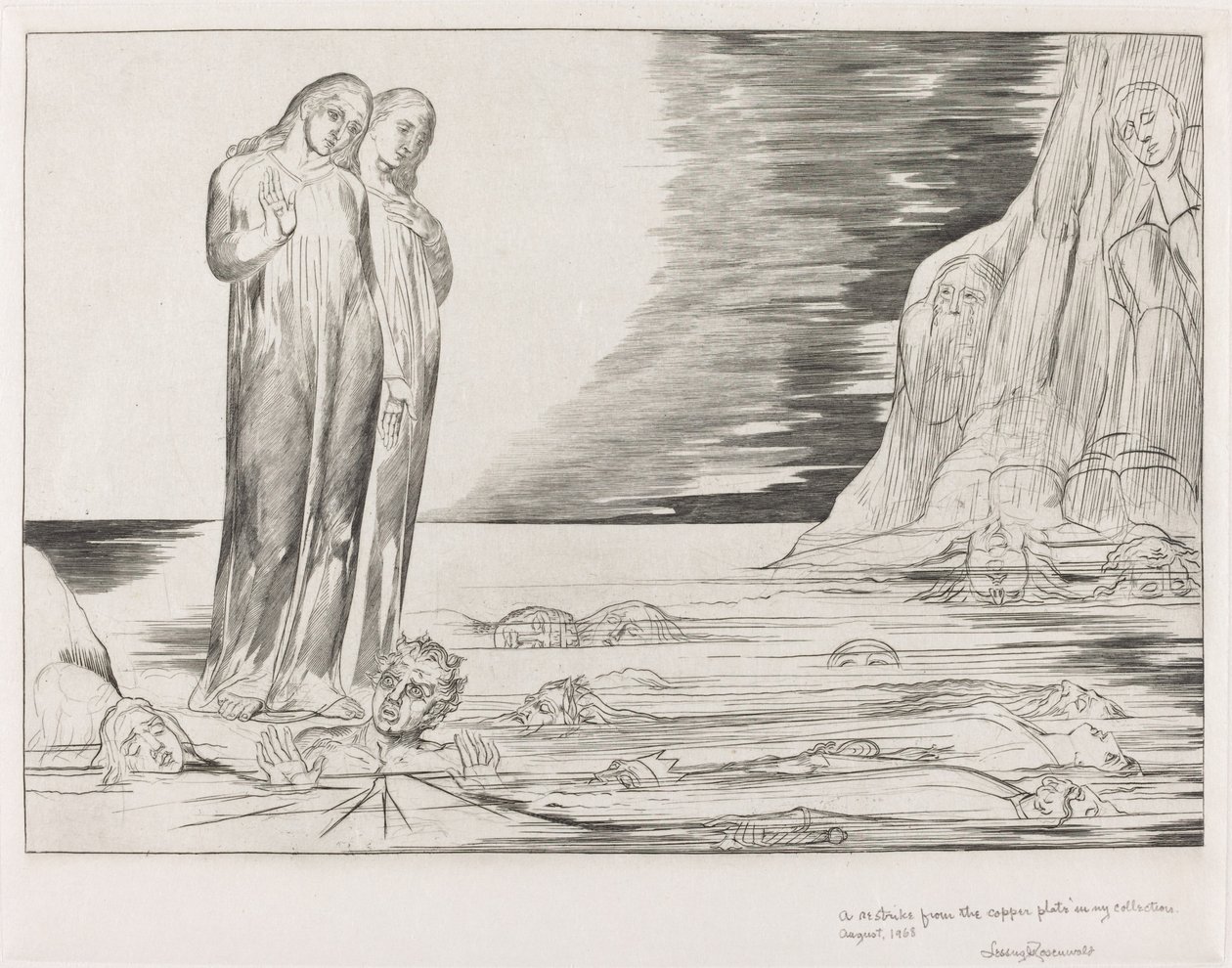 Förrädarnas krets; Dantes fot slår Bocca degli Abbate av William Blake