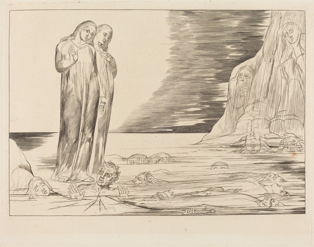 Förrädarnas krets; Dantes fot som träffar Bocca degli Abbate av William Blake