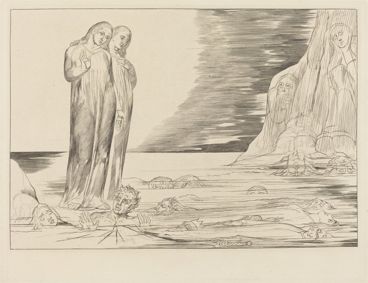 Förrädarnas krets; Dantes fot träffar Bocca degli Abbate av William Blake