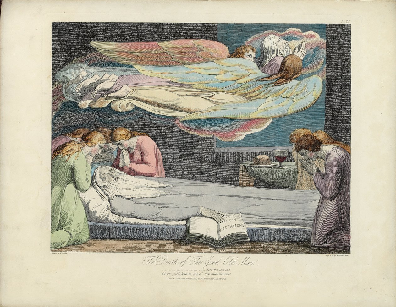 The Death of the Good Old Man, illustration från "The Grave" av Robert Blair, graverad av Louis Schiavonetti av William Blake