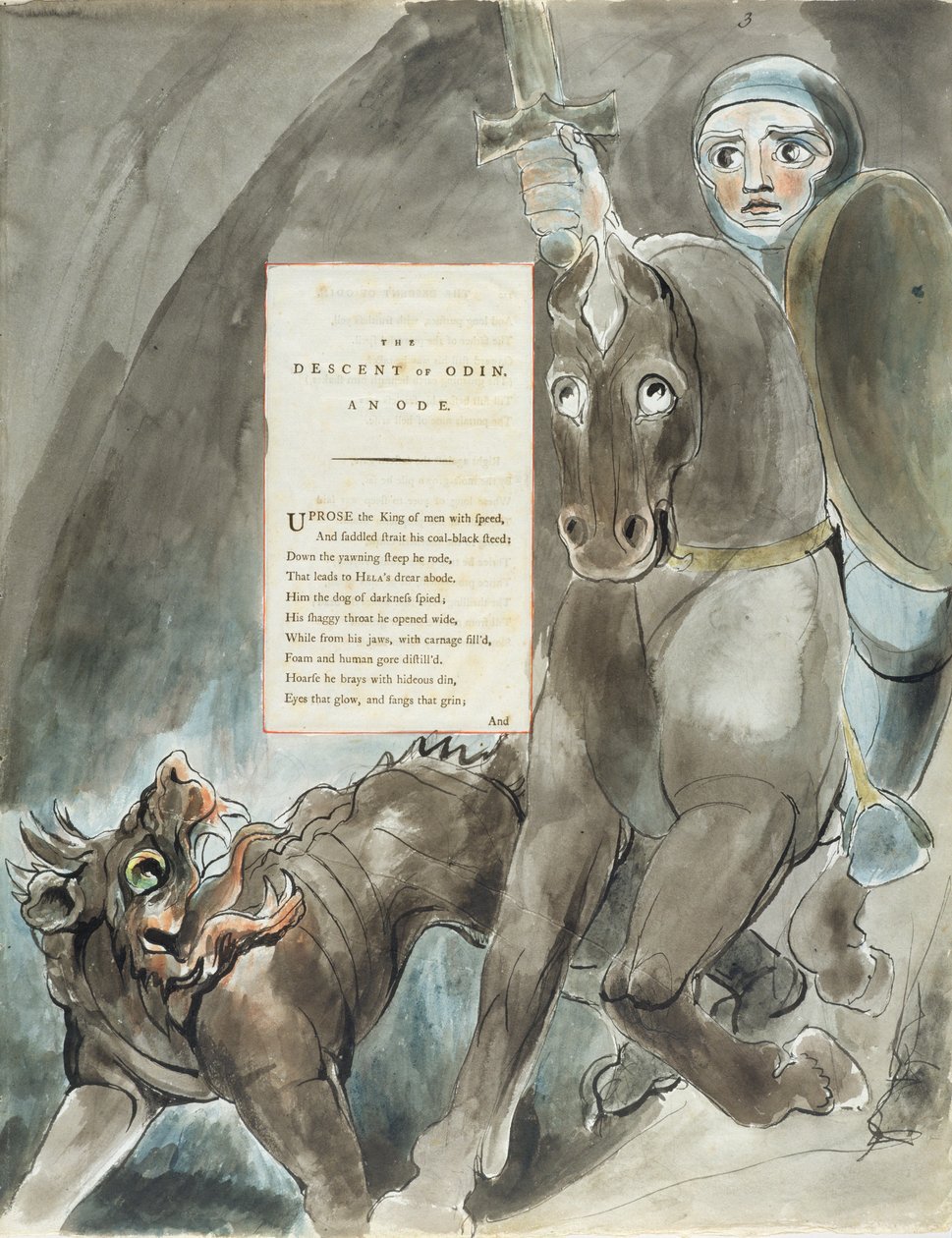 The Descent of Odin, An Ode, från "The Poems of Thomas Gray", publicerad 1797-98 (akvarell och svart bläck på papper) av William Blake
