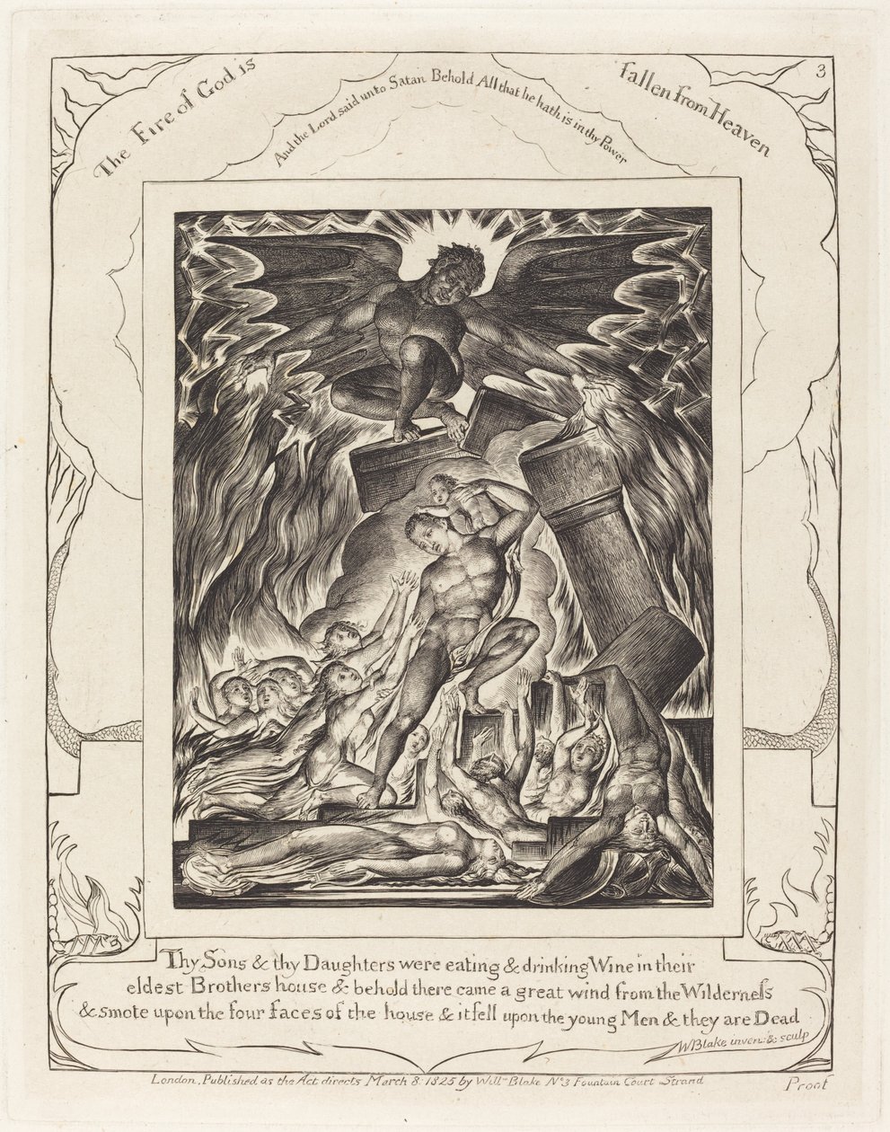 Förstörelsen av Jobs söner, 1825. av William Blake