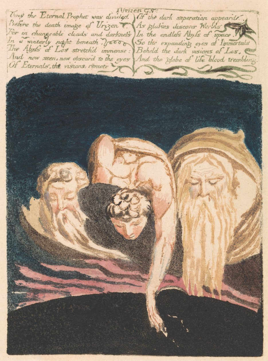 Urizens första bok, plåt 13, "Därmed delades den evige profeten ..." (Bentley 15) av William Blake