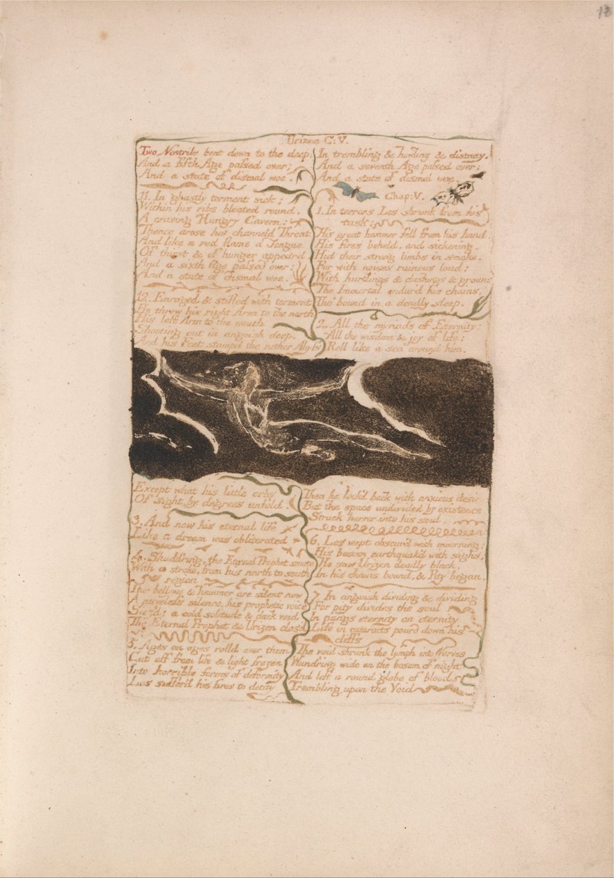 The First Book of Urizen, Plate 16, Two Nostrils Bent Down to the Deep .... (Bentley 13) av William Blake