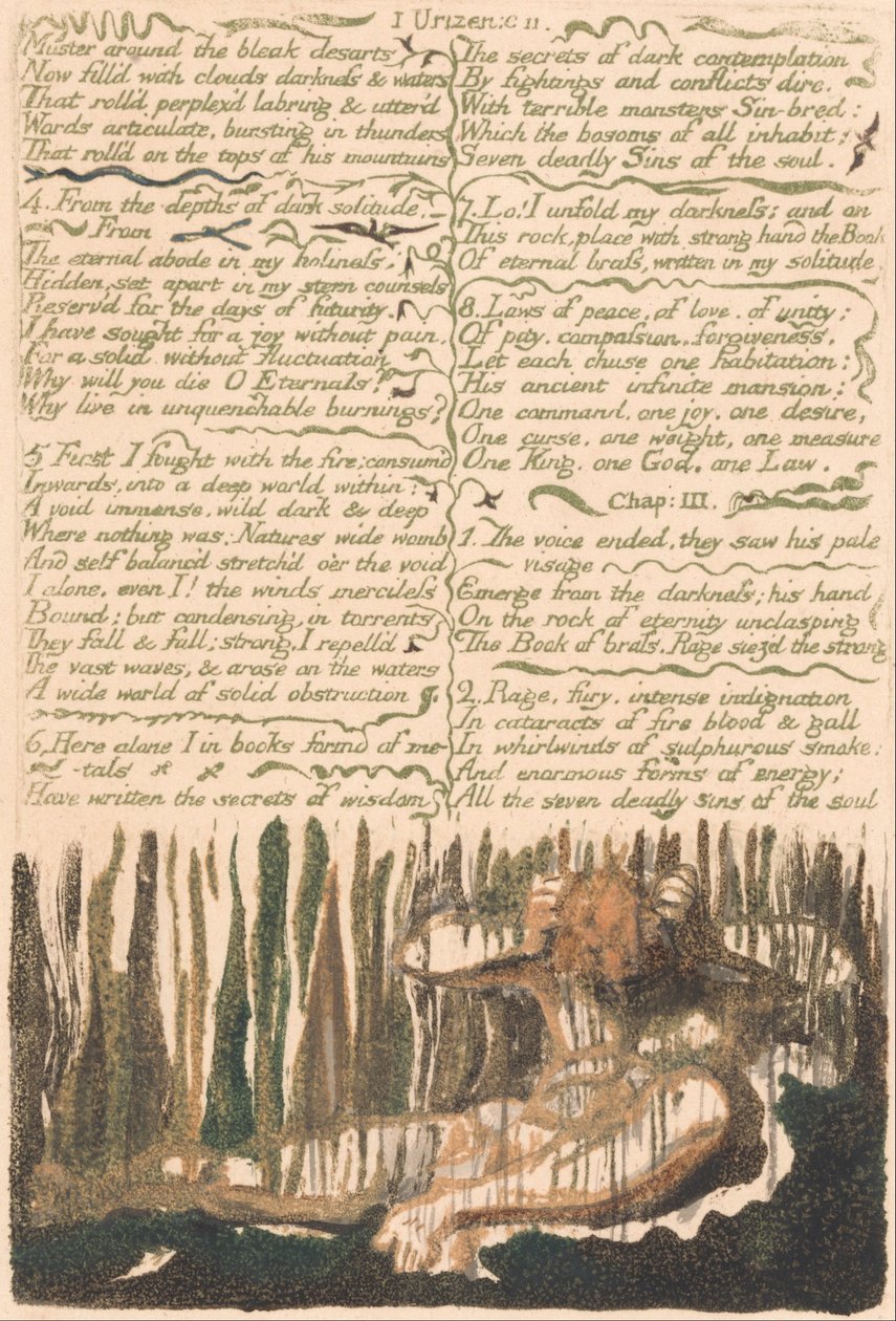 Urizens första bok, tavla 4, Muster runt de dystra öknarna. . . . (Bentley 4) av William Blake