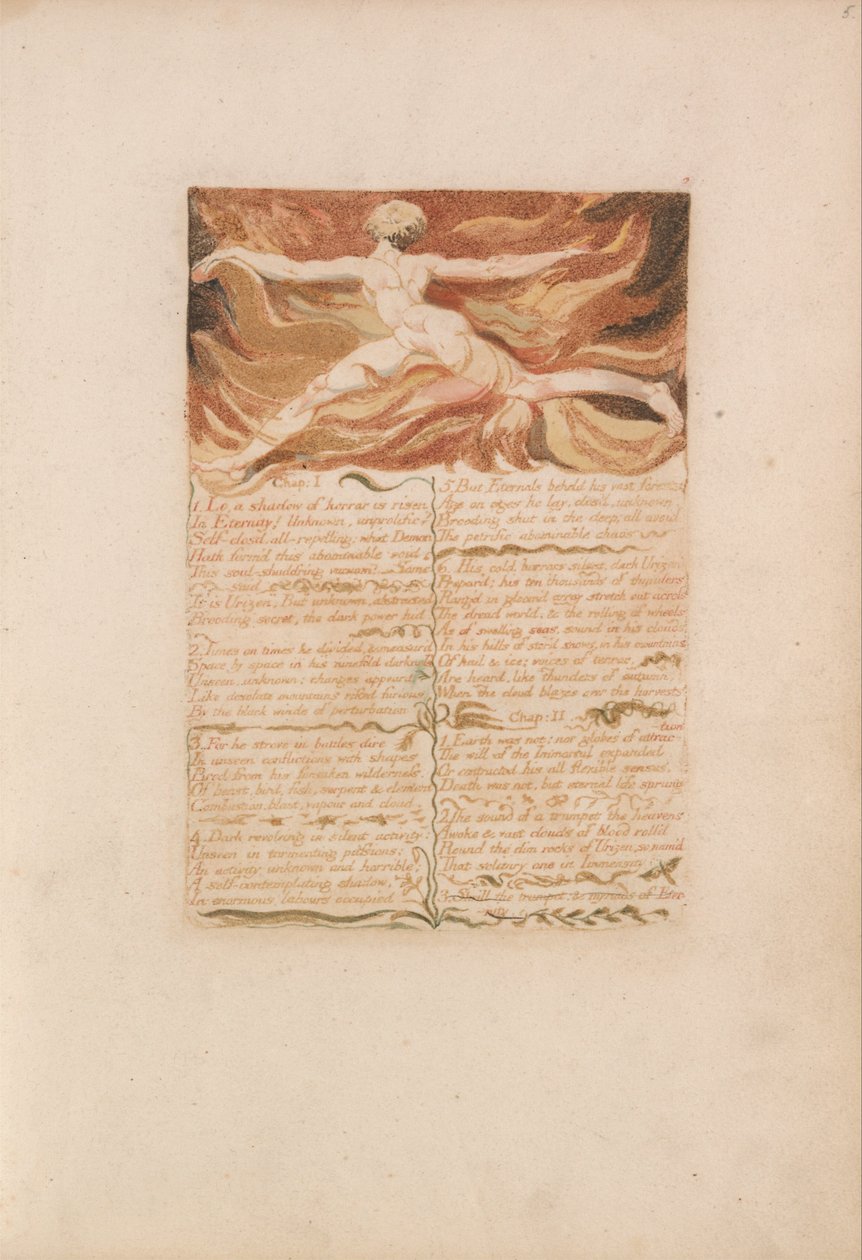 Urizens första bok, plåt 5, kapitel 1... (Bentley 3) av William Blake
