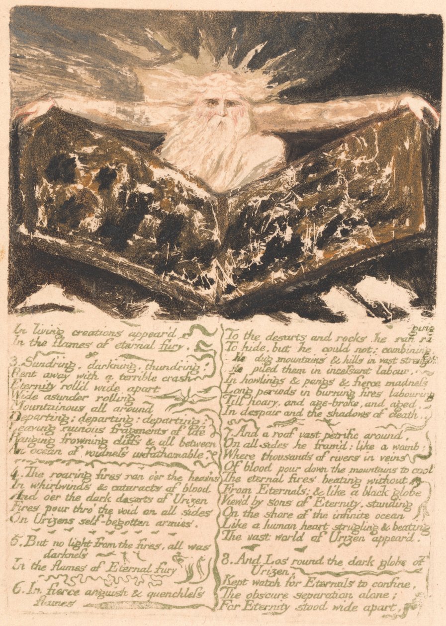 Urizens första bok, plåt 6, "I levande skapelser uppträdde ...." (Bentley 5) av William Blake
