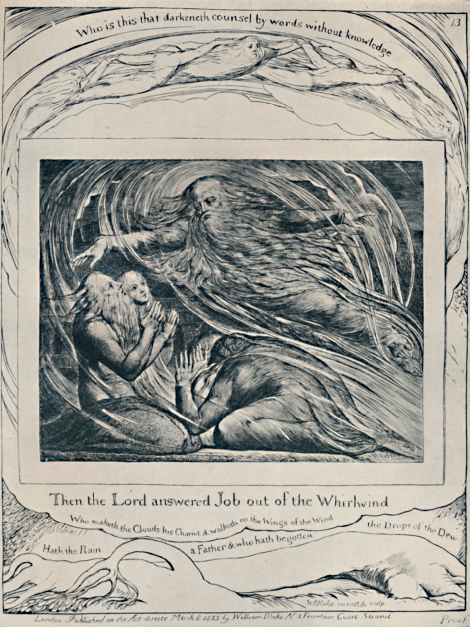 Herren svarar jobb ur virvelvinden. Från Job., c1780-1820, 1923 av William Blake