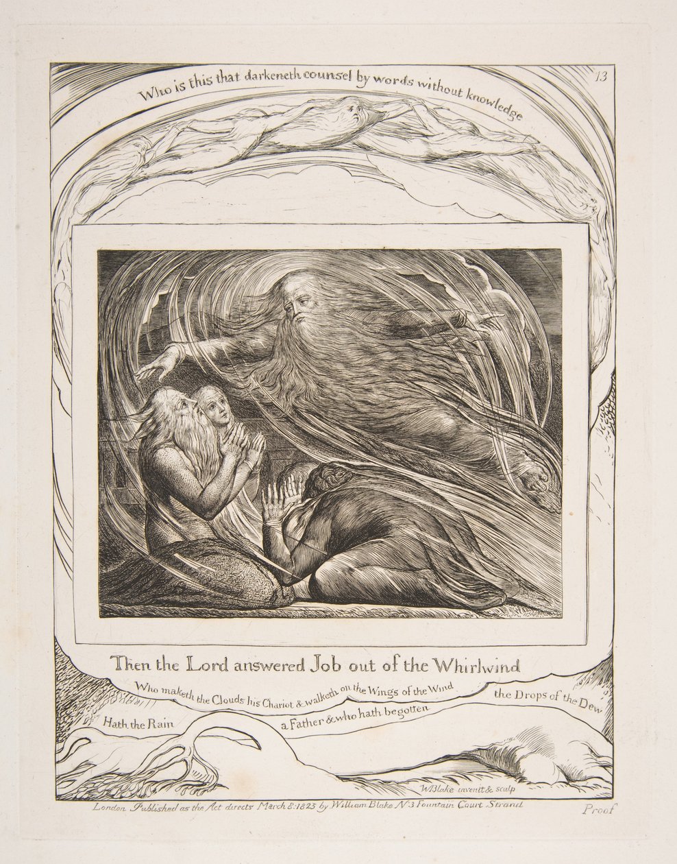 Herren svarar Job ur virvelvinden, från Illustrationer av Jobs bok, 1825-26. av William Blake