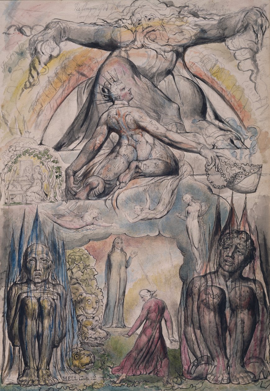 The Mission of Virgil, illustration från Canto 2 av "Inferno" av "The Divine Comedy" av Dante Alighieri av William Blake