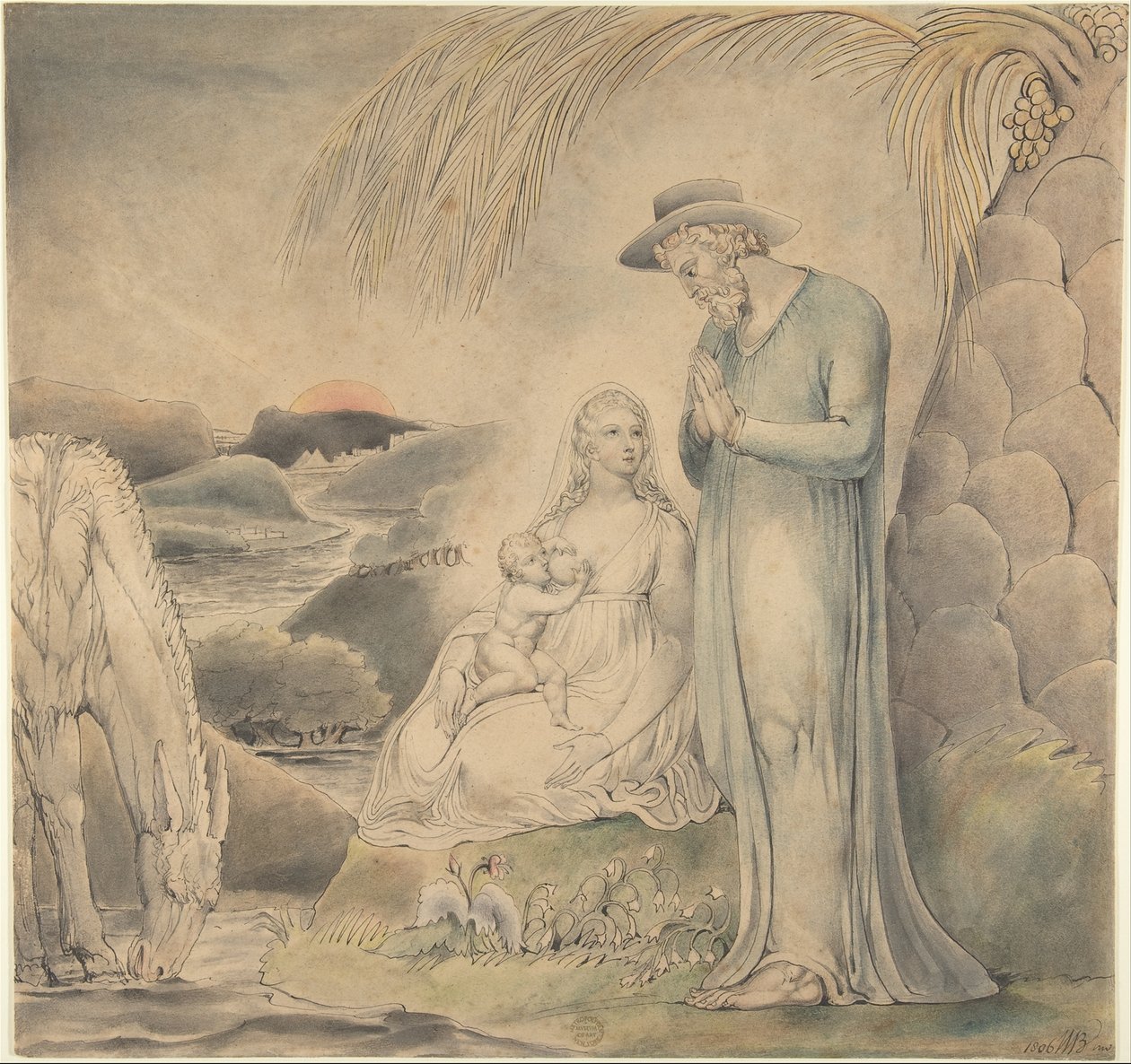 Vilan under flykten till Egypten (Den heliga familjens vila i Egypten) av William Blake