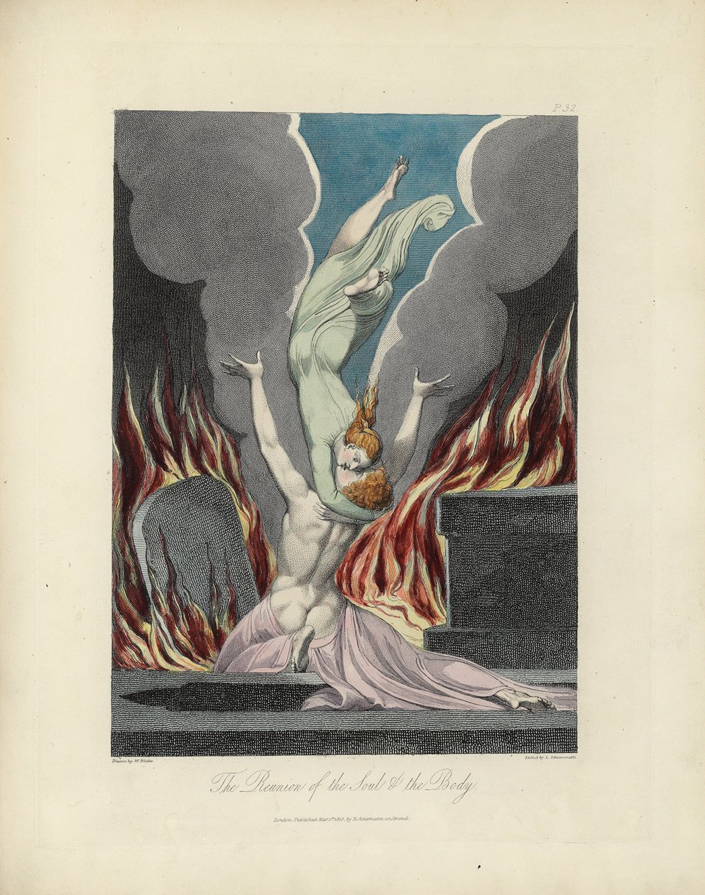 Själens och kroppens återförening, illustration från "The Grave" av Robert Blair, graverad av Louis Schiavonetti av William Blake