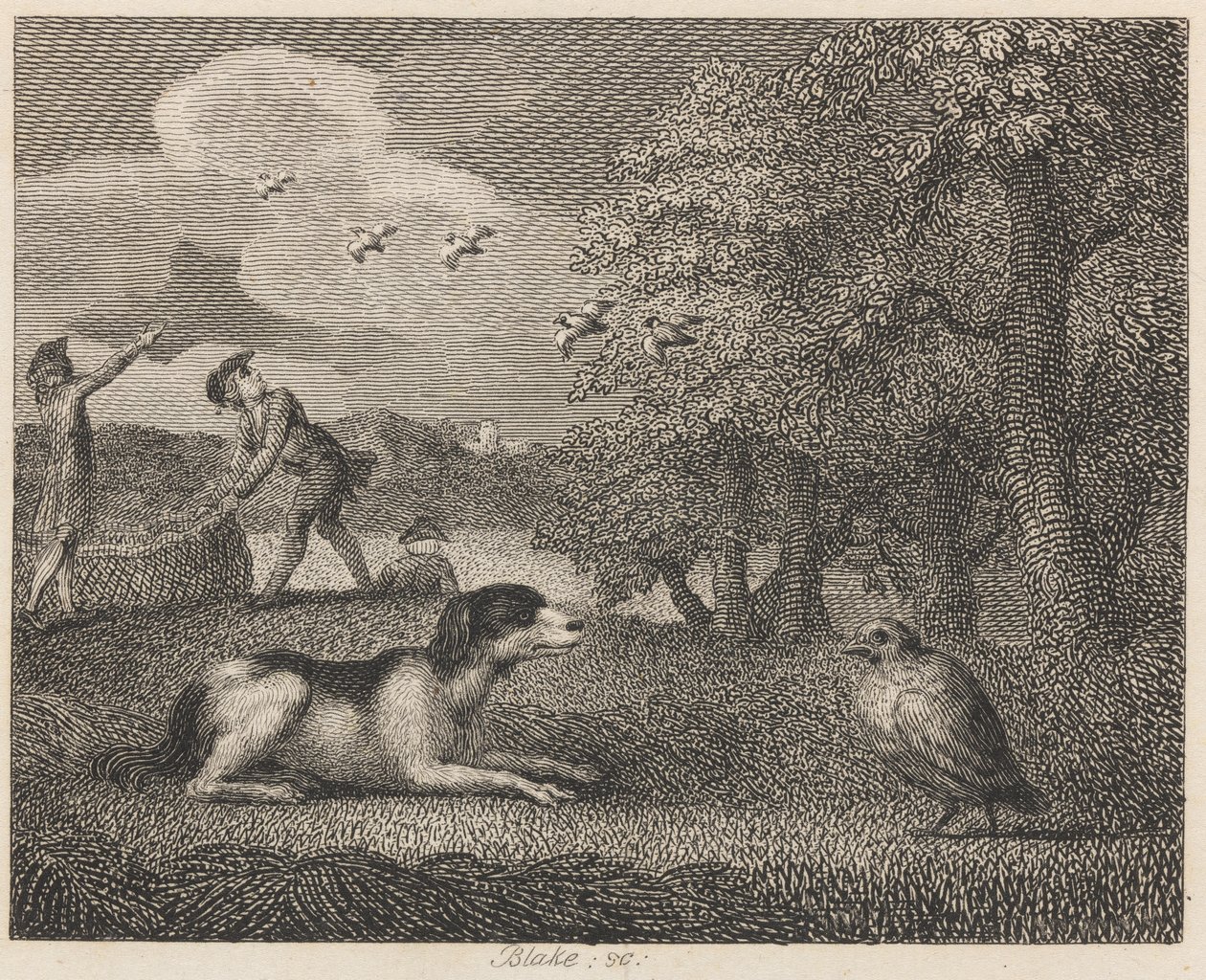 Inställningshunden och rapphönan av William Blake
