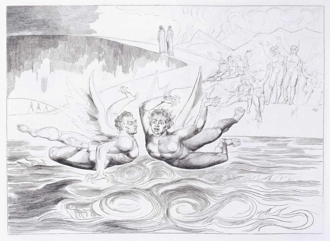 Den sexfotade ormen attackerar Agnolo Brunelleschi, ca 1824-1827 av William Blake
