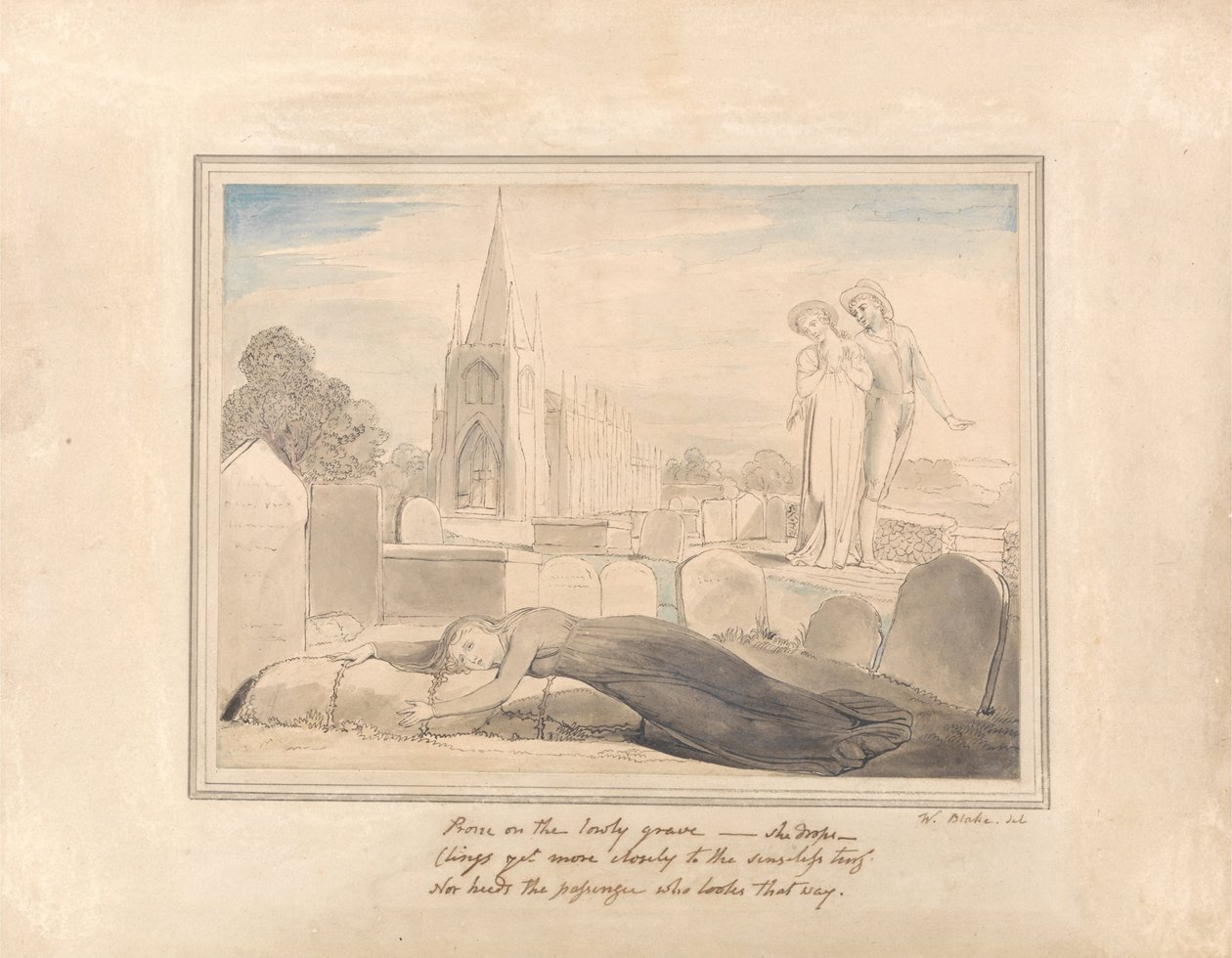 Änkan som omfamnar sin man%27s Grave av William Blake