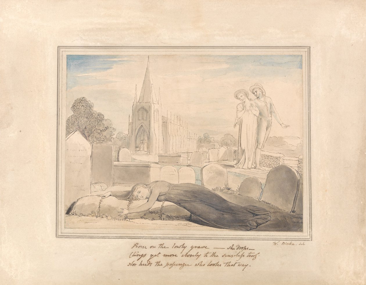 Änkan som omfamnar sin makes grav av William Blake