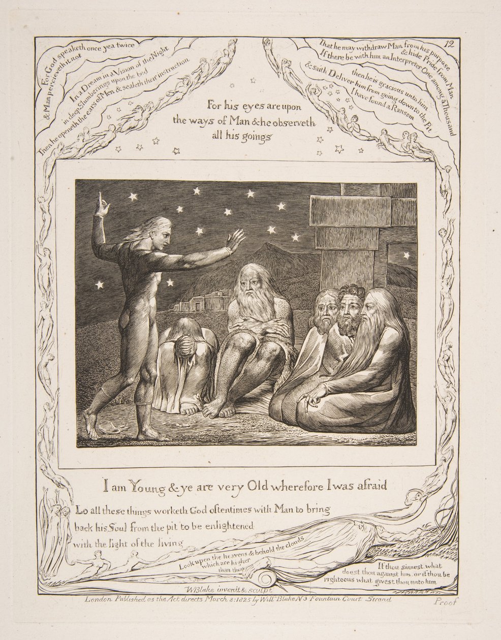 Elihus vrede, från illustrationer av Jobs bok, 1825-26. av William Blake