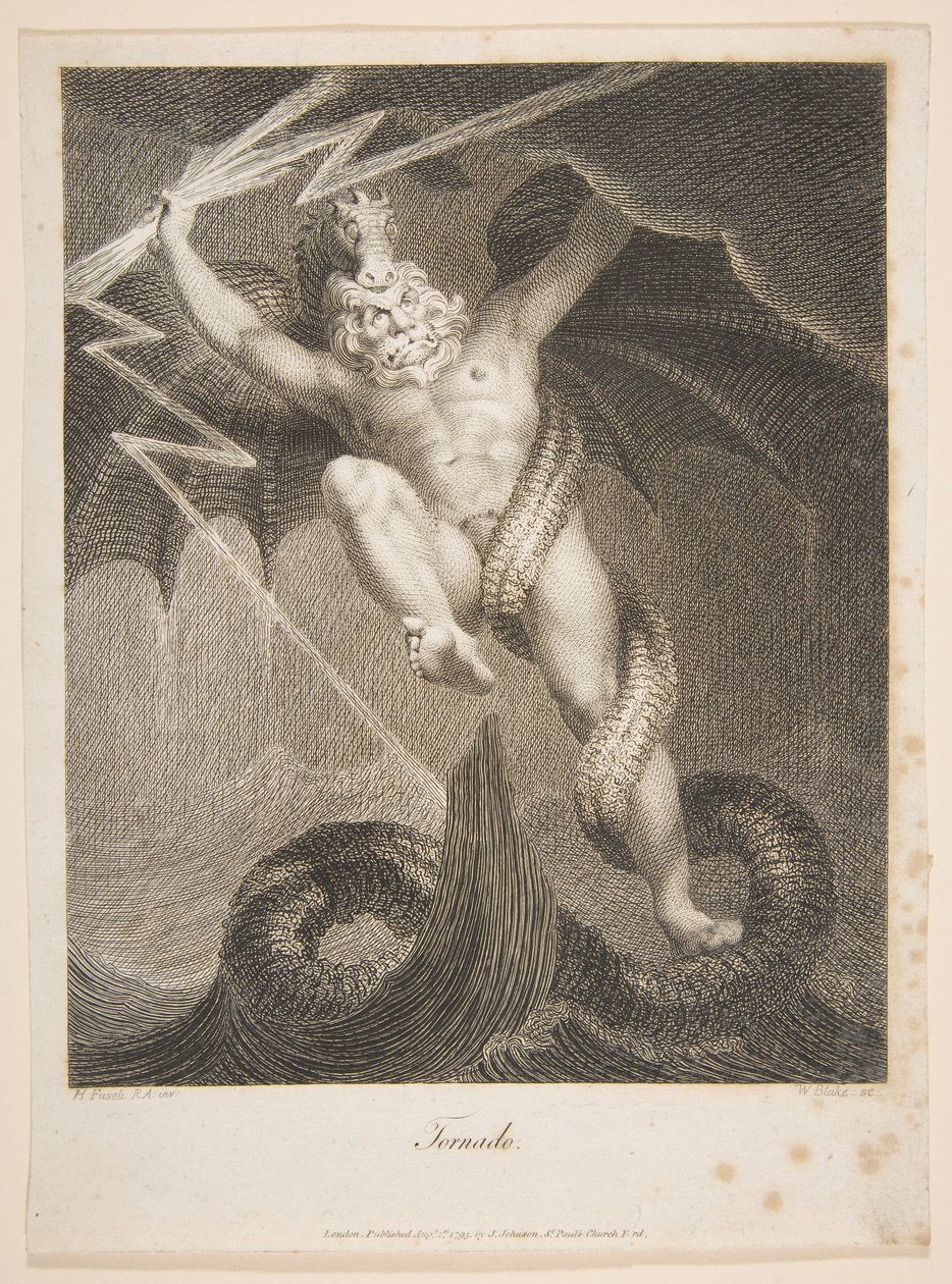Tornado-Zeus kämpar mot tyfonen Erasmus Darwin, Botaniska trädgården, 1 augusti 1795. av William Blake
