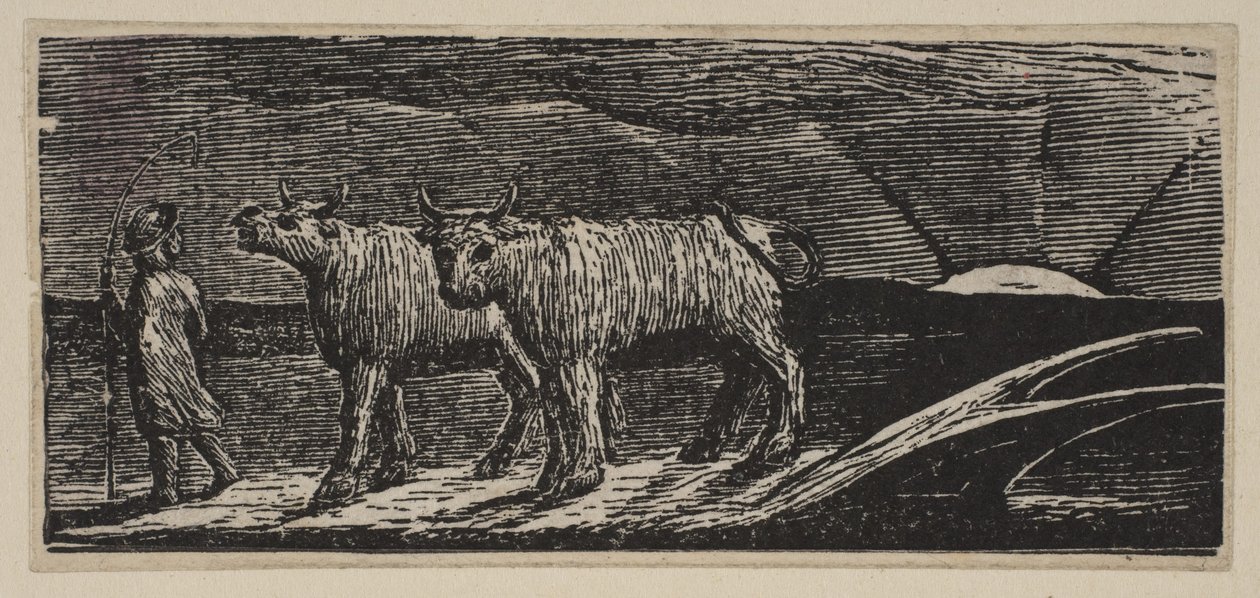 Unyokd Hefers, Loitering Homeward, från Thorntons Pastorals of Virgil, 1821. av William Blake