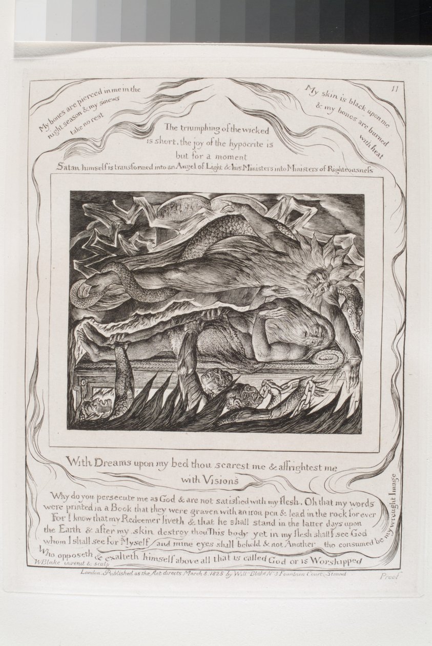 With Dreams Upon My Bed Thou Scarest Me (gravyr på india paper chine collé) av William Blake