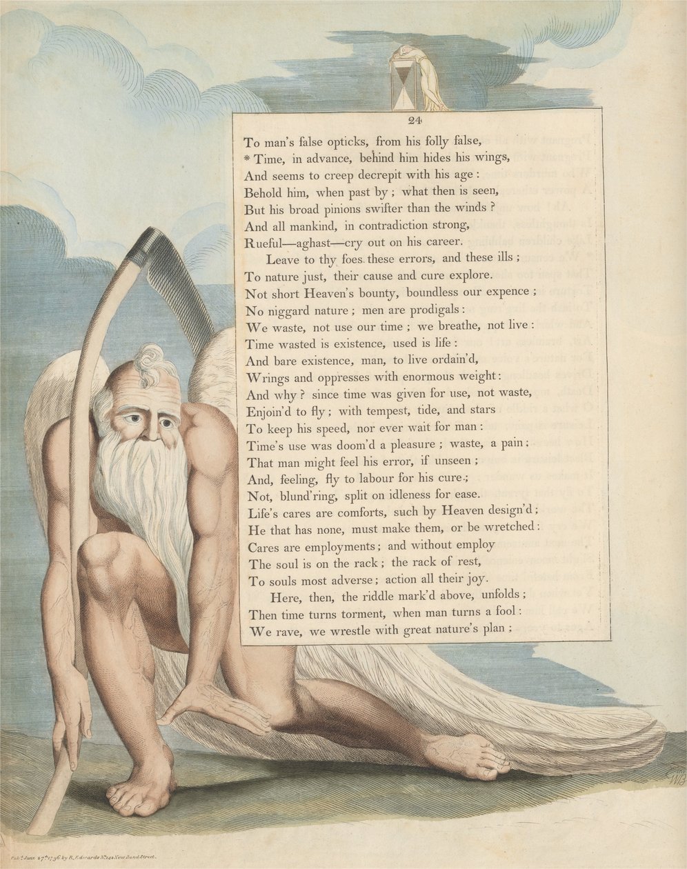 Youngs natttankar, sida 24, Tid, i förväg, bakom honom gömmer sina vingar av William Blake