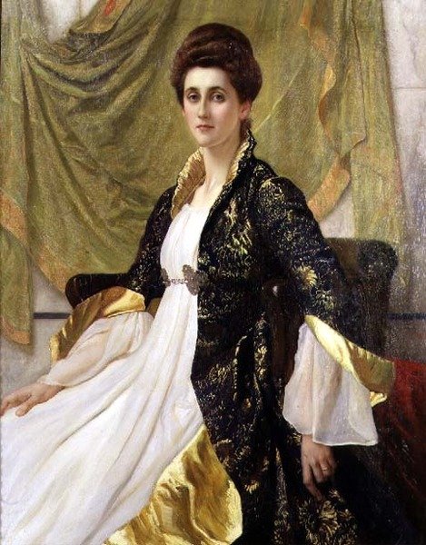 Porträtt av Mrs Ernest Moon, född Emma de Villiers Lamb, ca 1888 av William Blake Richmond