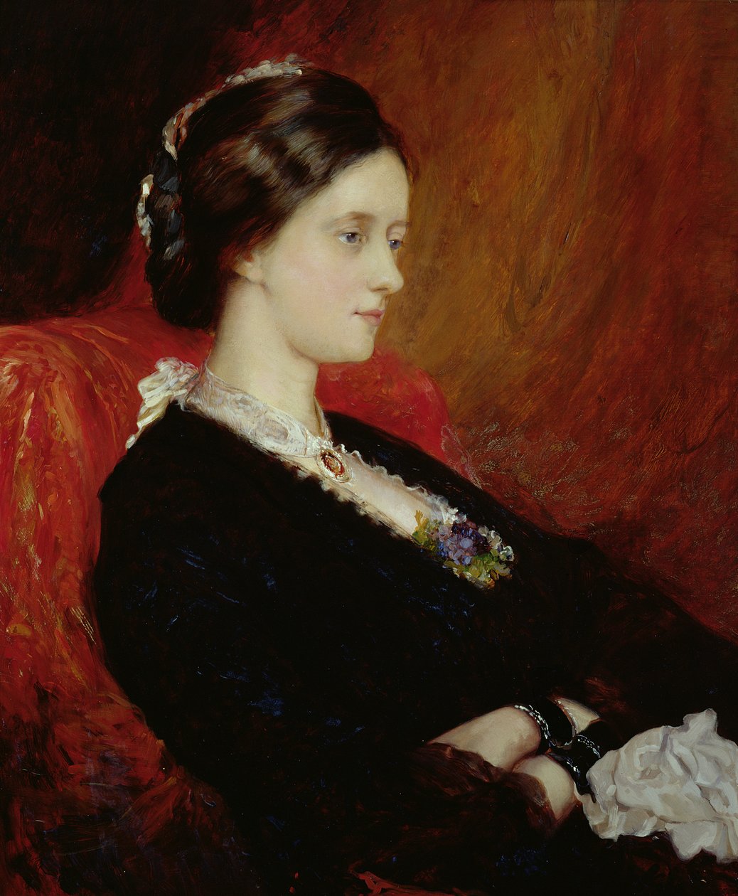 Porträtt av Hon. Mrs Emily Meynell-Ingram (1840-1904) 1884 (olja på duk) av William Blake Richmond