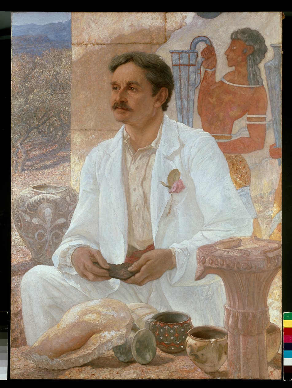 Sir Arthur Evans bland ruinerna av Palace of Knossos av William Blake Richmond