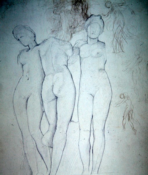 Tre nakenbilder (penna på papper) av William Blake Richmond