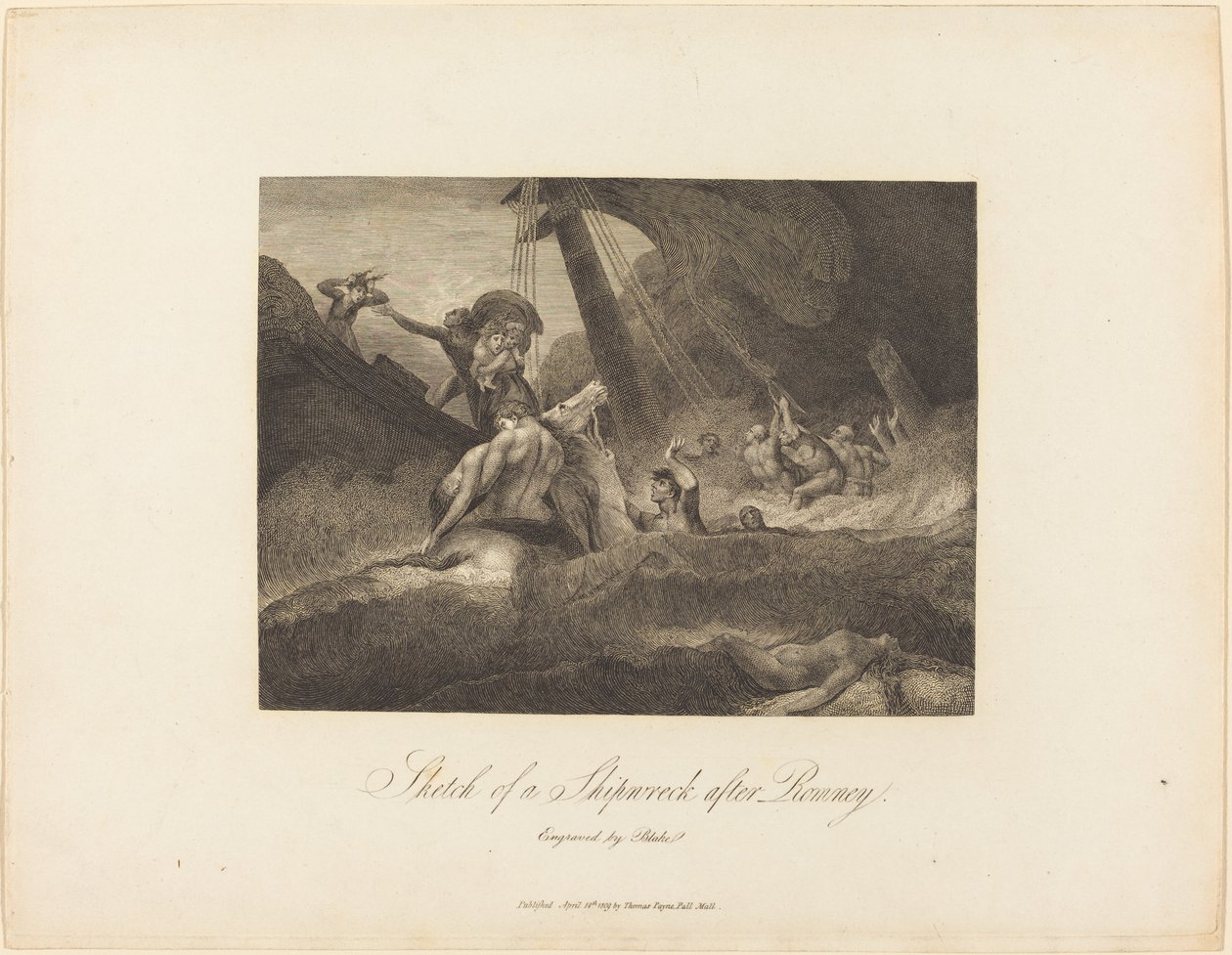 Skiss av ett skeppsvrak av William Blake after George Romney