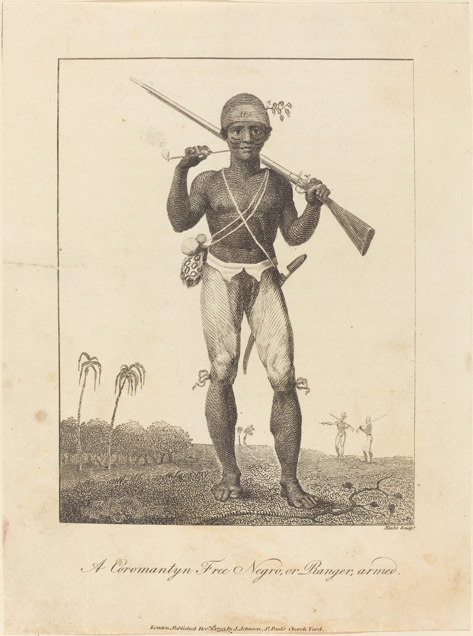 En Coromantyn Free Negro, eller Ranger, beväpnad av William Blake after John Gabriel Stedman