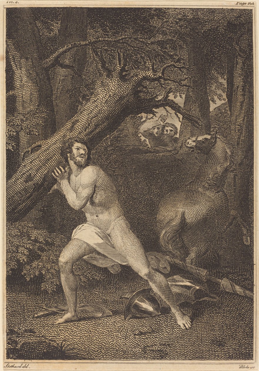 Orlando i raseri som river upp träd av William Blake after Thomas Stothard