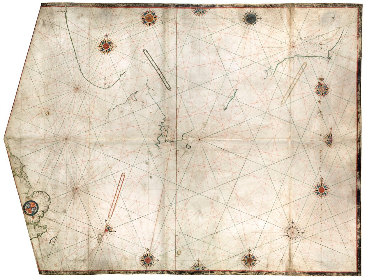 Portulankarta konstruerad av William Borough som visar havsområdet i Nordsjön och Östersjön, från Englands östkust till början av den svenska viken, ca 1580 (pergament) av William Borough