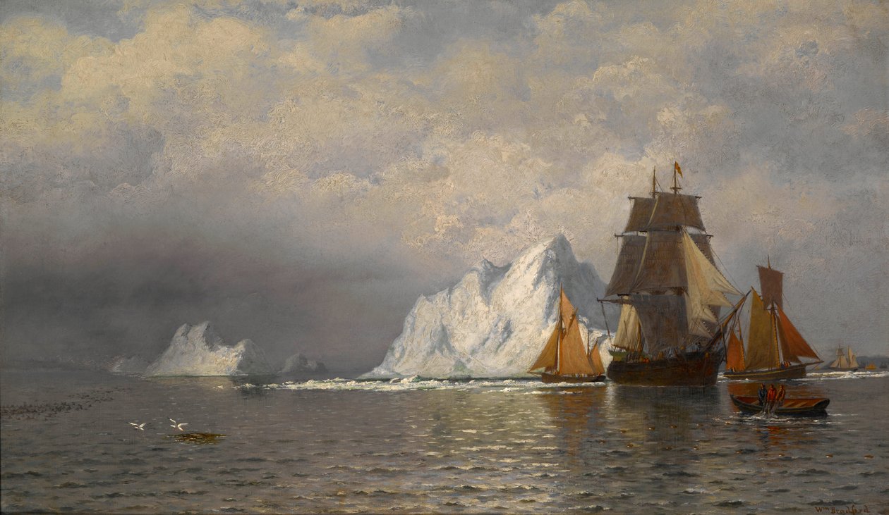 Valfångstfartyg och fiskefartyg nära Labradors kust av William Bradford