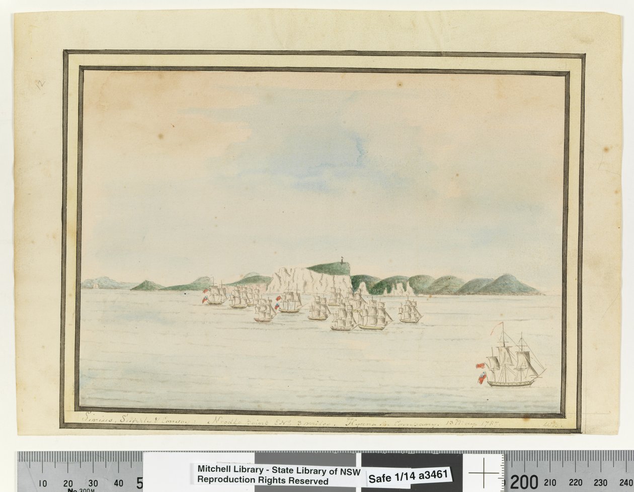 Upp. sid. 13. `Sirius, Supply & Convoy: Needle Point ENE 3 miles. Hyena i sällskap. 13 maj 1787