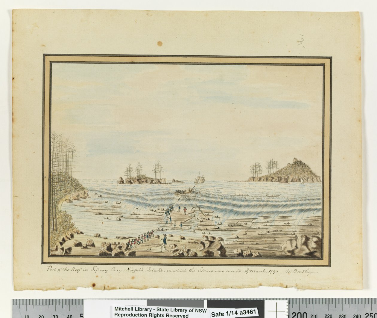 Opp. sid. 195. `En del av revet i Sydney Bay, Norfolk Island, där Sirius förlisades. 19 mars 1790.