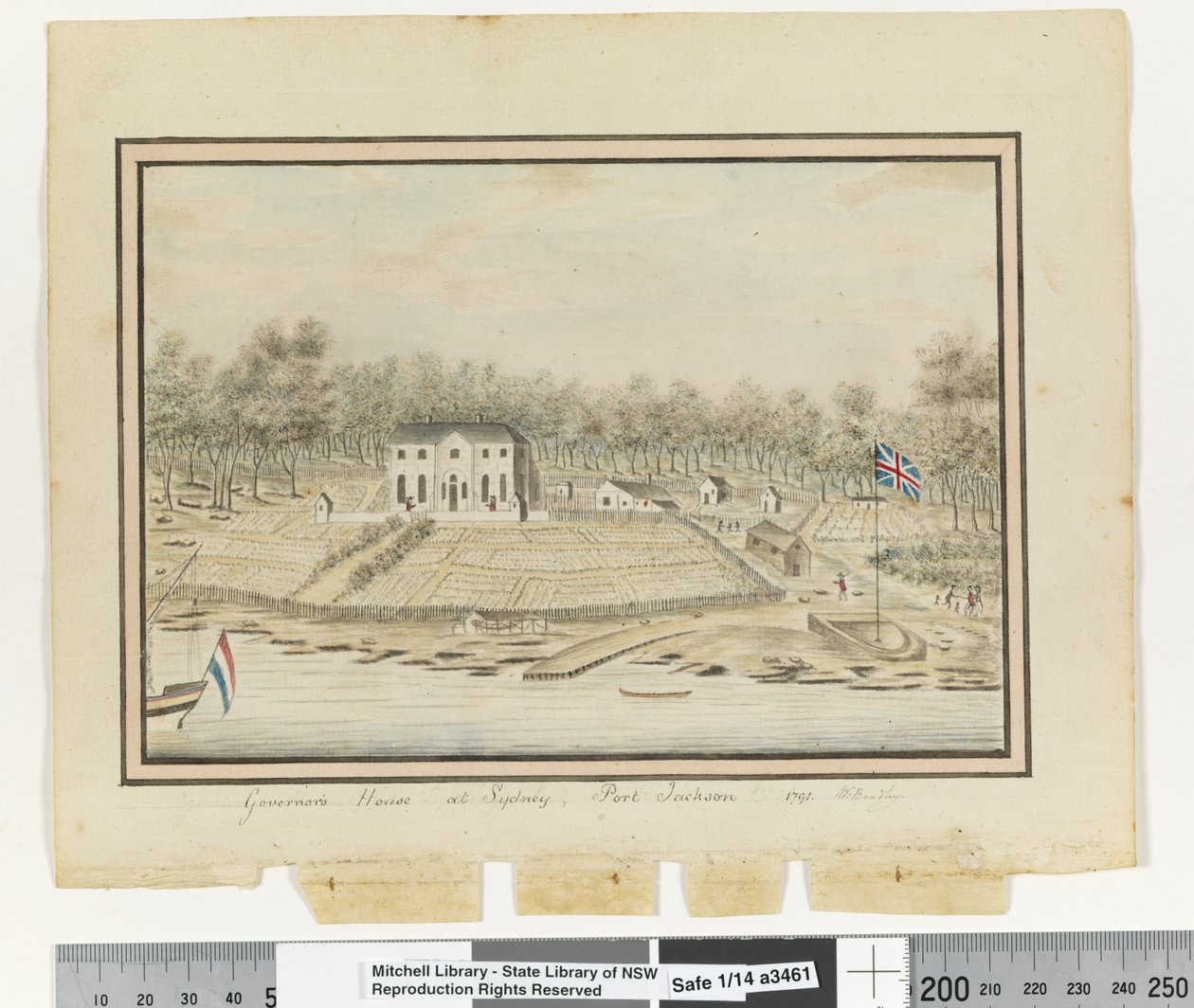 Upp. sid. 225. `Guvernörens hus i Sydney, Port Jackson 1791
