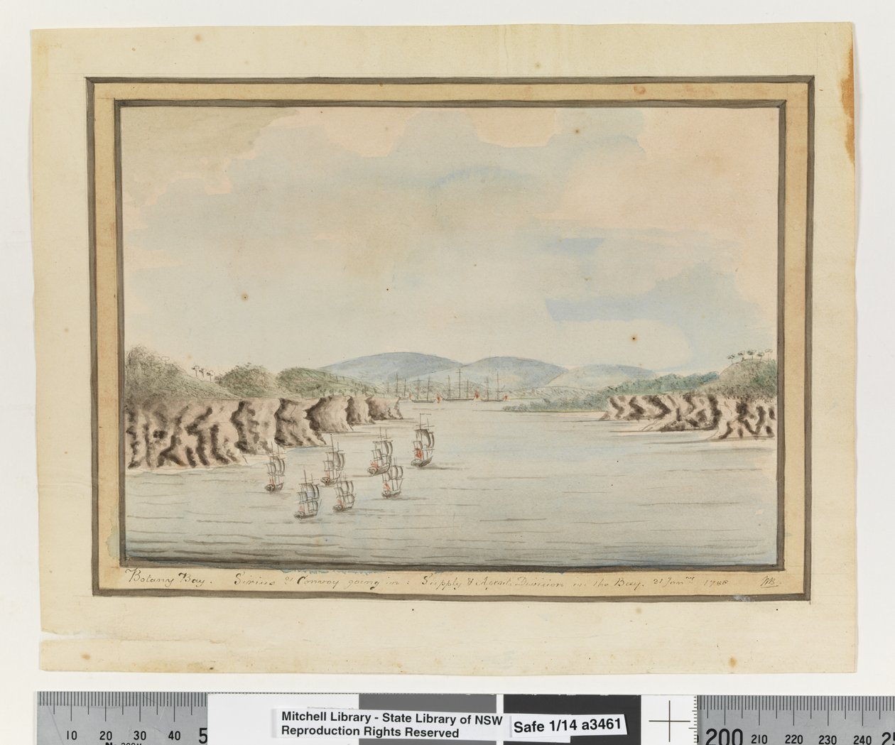 Opp. sid. 56. `Botany Bay. Sirius & Convoy går in: Supply & Agents Division in the Bay. 21 januari 1788