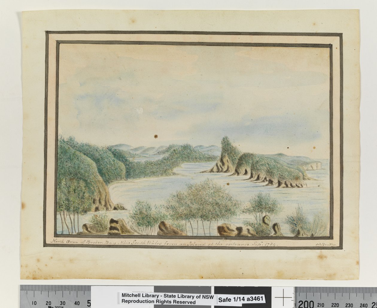 Opp. sid. 92. `North Arm of Broken Bay New South Wales från en ö vid ingången sepr 1789