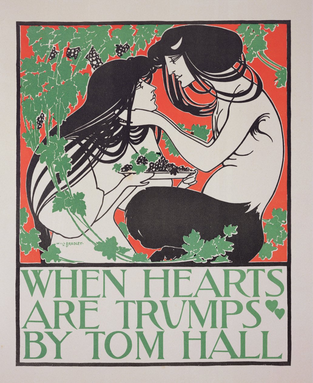 Reproduktion av en affisch med reklam för "When Hearts are Trumps" av Tom Hall (se 41529). av William Bradley