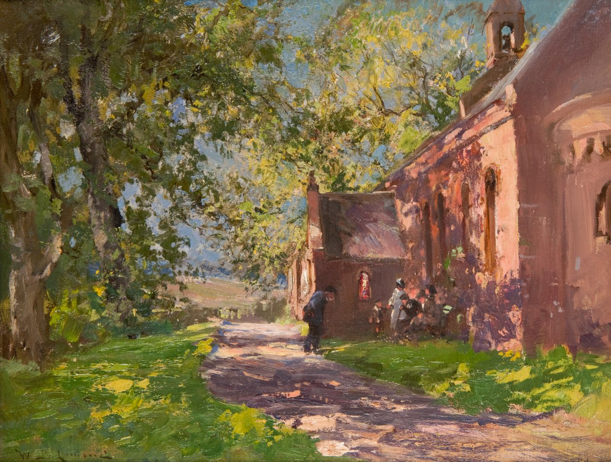 Auchmithie Church (olja på duk) av William Bradley Lamond