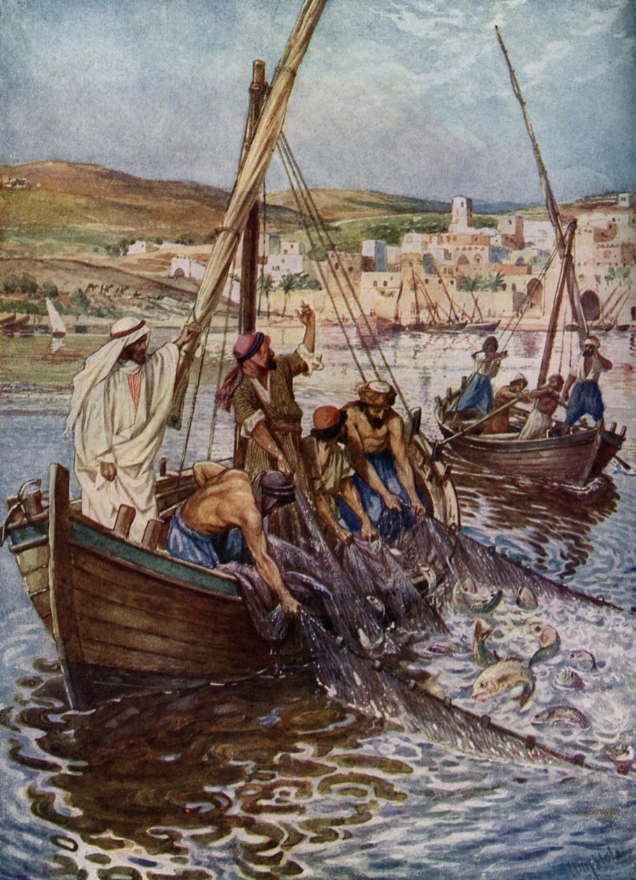 Fyra fiskare kallas som lärjungar - Bibeln av William Brassey Hole