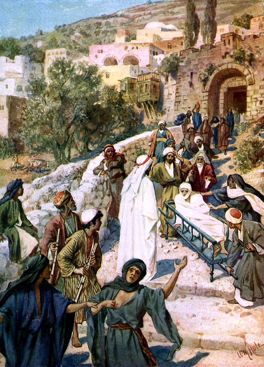 Jesus uppfostrar sonen till änkan i Nain - Bibeln av William Brassey Hole