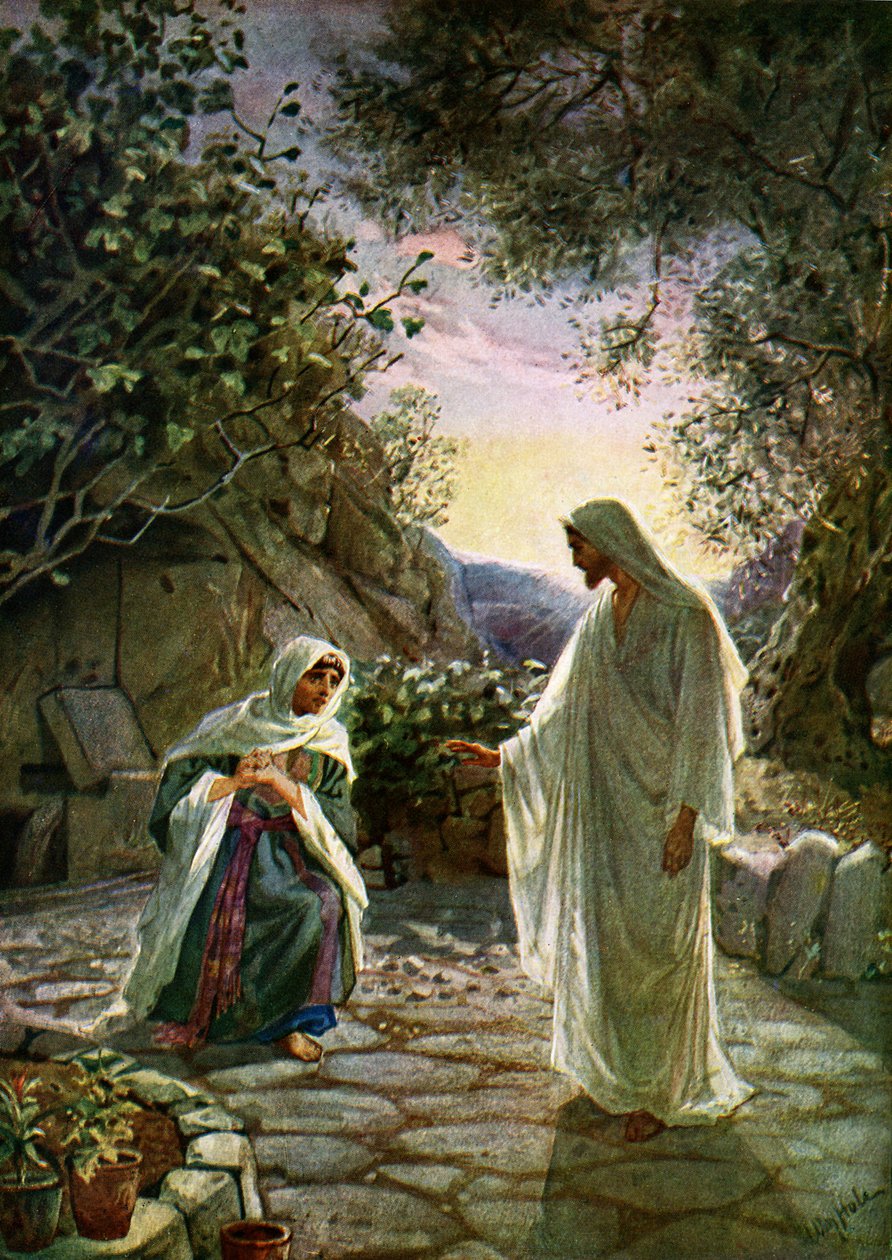 Maria Magdalena talar till den uppståndne Jesus - Bibeln av William Brassey Hole