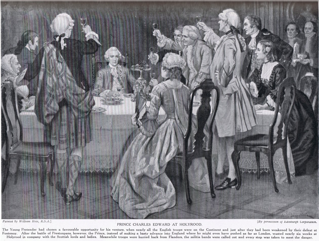 Prins Charles Edward vid Holyrood, illustration från "Hutchinson