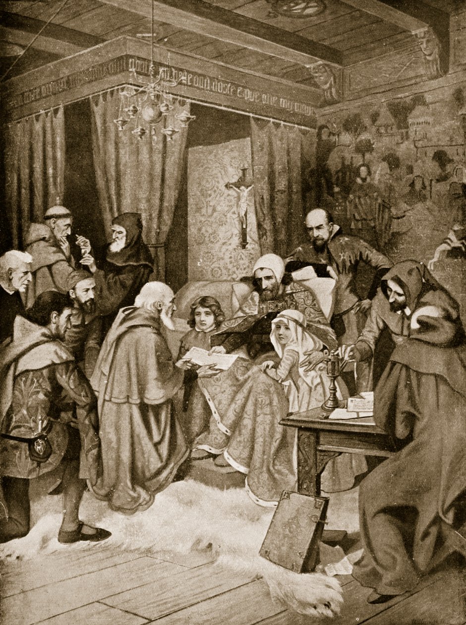 Robert Bruce som ger en stadga, 1329, illustration från "Hutchinson
