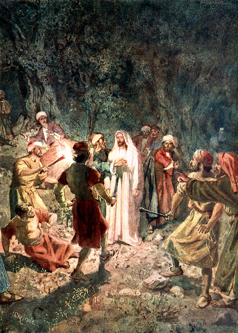 Fariséernas soldater griper Jesus - Bibeln av William Brassey Hole