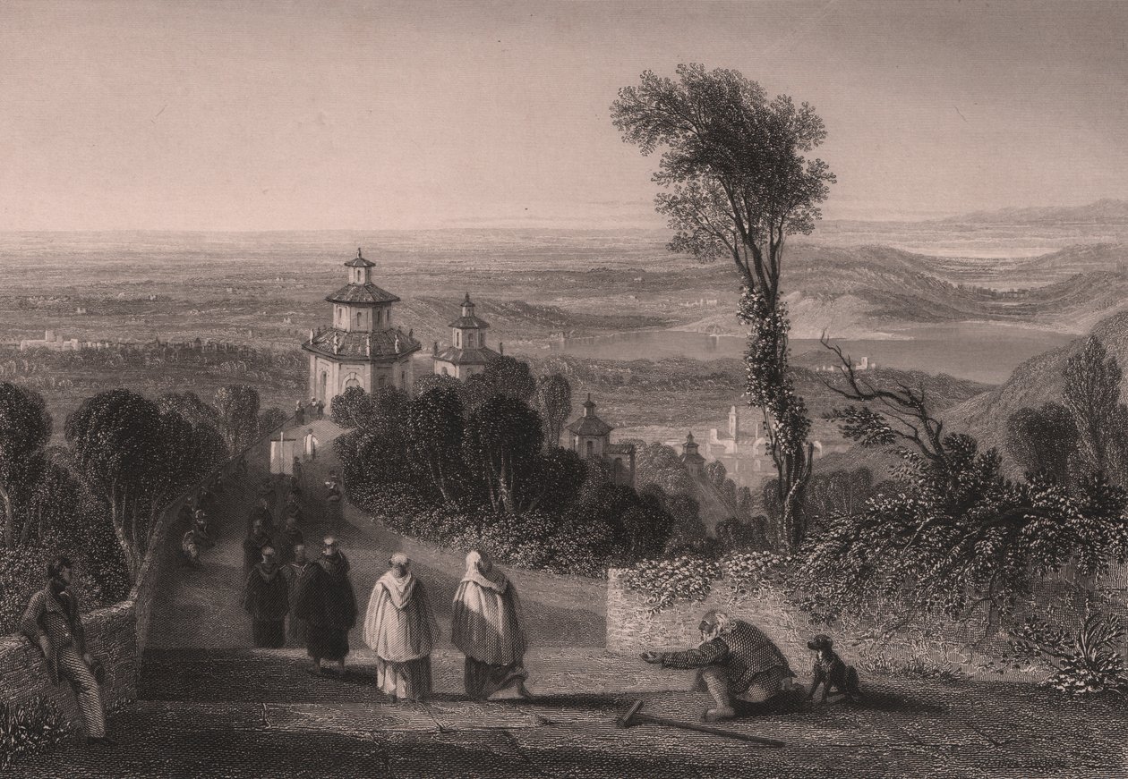 Utsikt från Sacro Monte (Heliga berget) i Varese, Lombardiet, Italien, stålstick av T Willmore från teckning av William Brockedon (1787-1854), ca 23x18 cm av William Brockedon